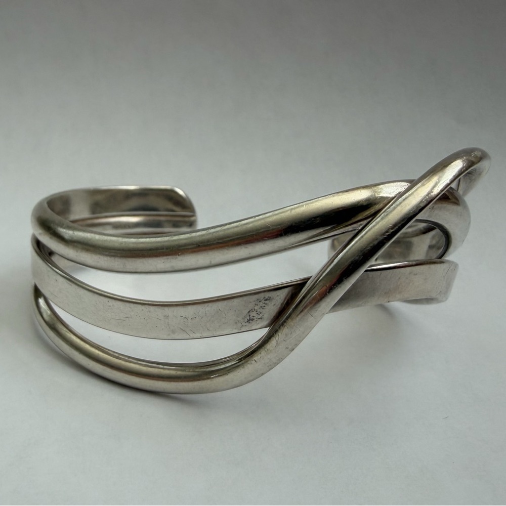 Vintage NP Sterling Hand Forged Modernist Cuff Bracelet – Sculptural Silver
